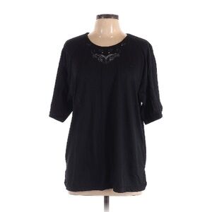 Anna Fashion | Black Scoop Neck Top Embroidered Details XXL